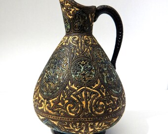 Wilhelm Schiller Antique Majolica Signed Ceramic Bohemian Vase Ewer Jug 472 19th Century