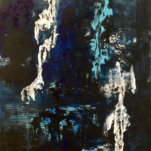 Acryl Wandbild dekorative moderne Kunst, Zeitgenössische abstrakte Malerei, Acryl auf Leinwand: Weiß-blaue Abstraktion