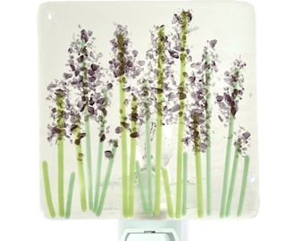 Lavender Wildflower Night Light, Fused Glass, Purple Glass “Glitter” Flowers