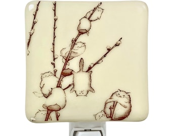 Cat and Pussy Willow Fused Glass Night Light by Rose Slader