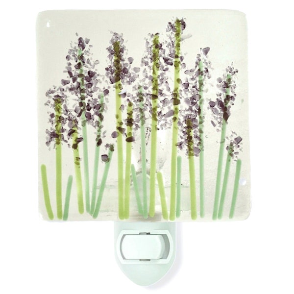 Lavender Wildflower Night Light, Fused Glass, Purple Glass “Glitter” Flowers