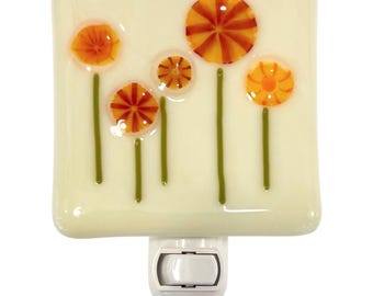 Orange Wild Flowers Glass Night Light LIMITED EDITION