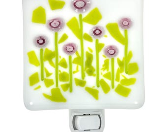Pink Wild Flowers Glass Night Light