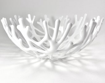 White Beach Glass Coral Bowl: Coastal Home Decor (11 inch)
