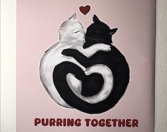 Yin Yang Cats A5 Print, Purring Together Love Card