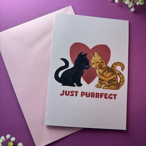 Gatos negros y naranjas Zoomies Love, regalos de San Valentín, regalos de amor para ella, paquete de tarjeta física A5 + sobre lindo
