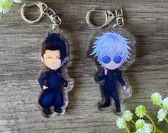 High School chibi Gojo and Geto Keychain, Purple Holow, Anime Merch 3in