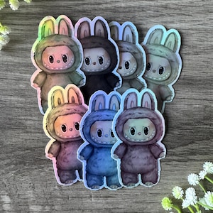 Holographic Labubu Macaron Sticker, Cute Pastel Sticker, Chibi Aesthetic Stationery, Planners, Journals, Kindle Sticker, The Monsters Labubu