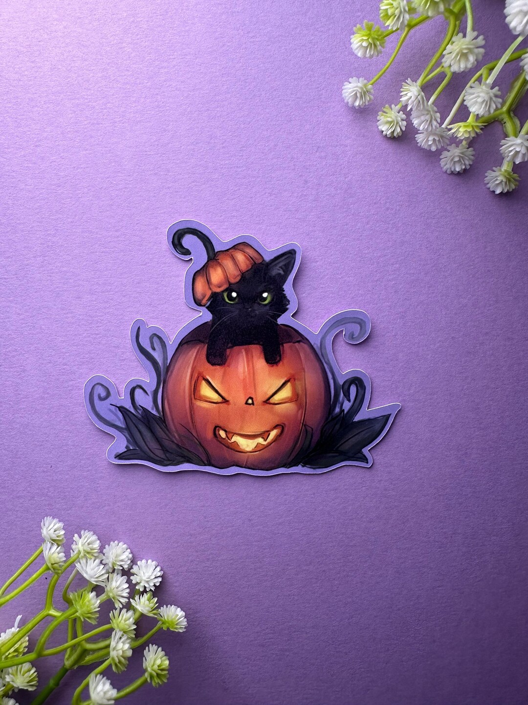 Halloween Cat Vinyl Sticker: Kawaii Black Cat in Pumpkin - Etsy