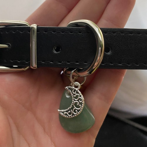 Leather Dog Collar With Healing Crystal Charm Dog Jewelry Etsy