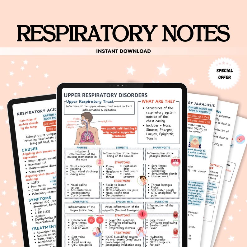 Respiratory Nursing Study Guide, Disorders, Medications (PDF) - Etsy
