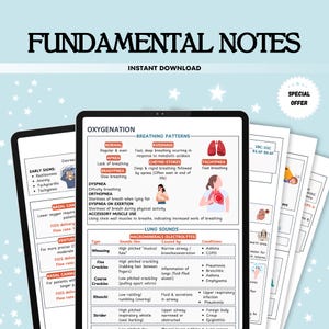 Fundamental Nursing Study Notes, Ultimate Nursing Guide, Clinical Notes, Head to Toe Assessment, Lab Values Cheat Sheet, Nursing Gifts, PDF