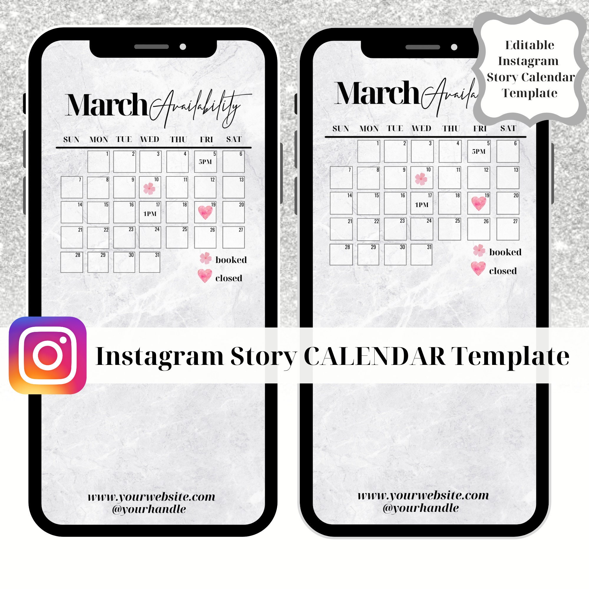 Design & Templates Stationery Instagram Story CALENDAR Template Marble