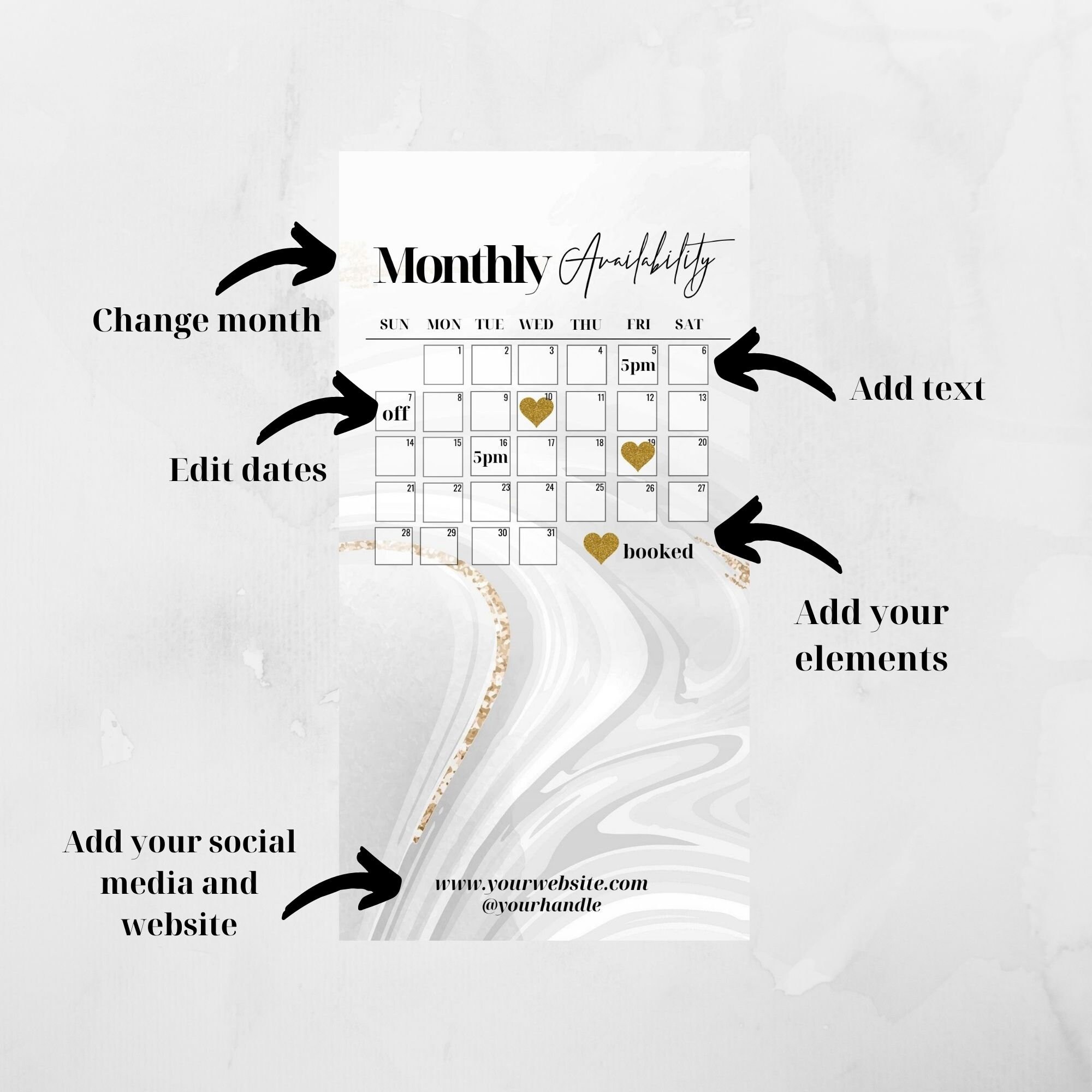 Instagram Story CALENDAR Template White Gold Calendar IG Etsy