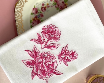 PINK peony  embroidered cotton napkins set of 4 vintage style chinoiserie mother day gift