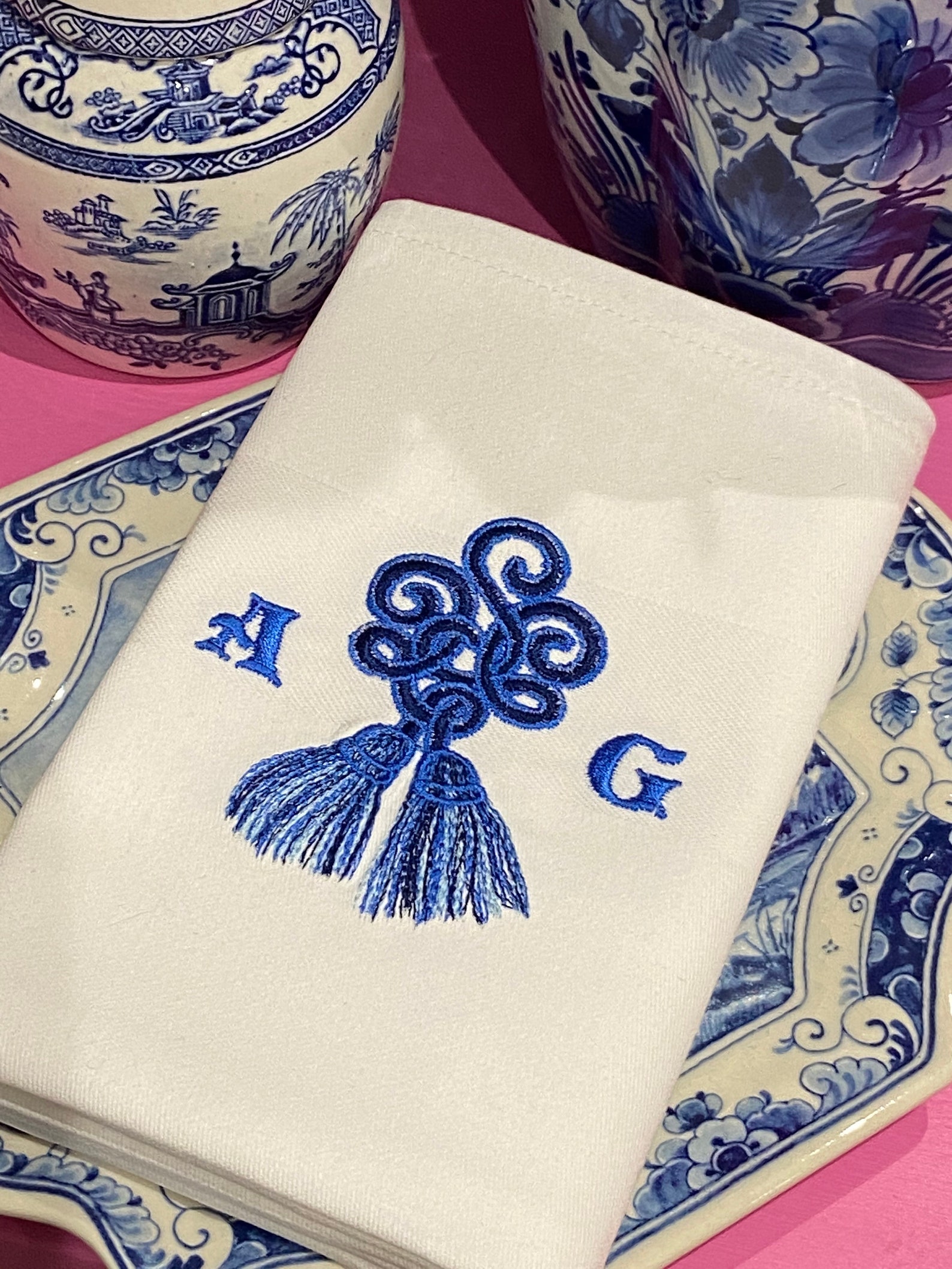 Personalised Nautical Chinoiserie Blue and White Knot Napkin Etsy