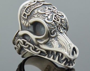Morior Invictus Handmade Sterling Silver Men Ring, Silver Skull Biker Ring, Morior Invictus Silver Jewelry, Skull Gothic Ring, Ring for Men