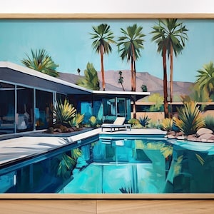 Palm Springs Pool Wall Art | Mid Century Modern House Print | Retro ...