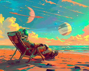 Astronaut im Urlaub Space Alien Sci-Fi Wand Kunst Druck Dekor