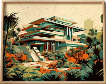 Prairie Craftsman Mission Style Home Arts and Crafts Usonian Organic Architecture Design Print Poster Wall Decor Architect Gift