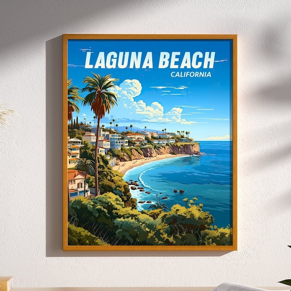 Laguna Beach California Coast Vintage Travel Poster Print Wall Art Travel Gift