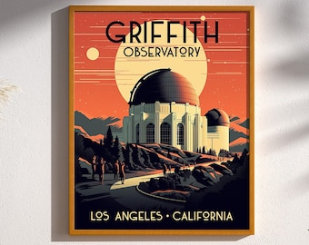 Griffith Observatory Los Angeles California Vintage Retro Travel Print Poster LA Wall Art Decor