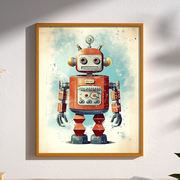 Vintage Sci-fi Retro Toy Robot Art Print Poster Wall Decor 1950’s Mid Century Modern Tin Toy Robot