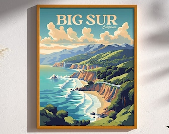 Big Sur California Vintage Travel Poster Art Print Wall Decor Big Sur National Park Pacific Coast Highway Bixby Bridge