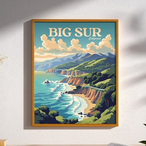 Big Sur California Vintage Travel Poster Art Print Wall Decor Big Sur National Park Pacific Coast Highway Bixby Bridge