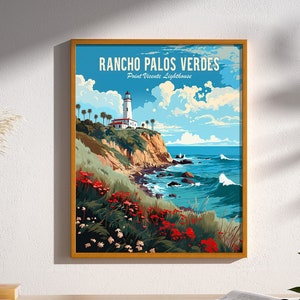 Point Vicente Lighthouse Rancho Palos Verdes California Vintage Travel Poster Print Ocean Art Beach Wall Decor