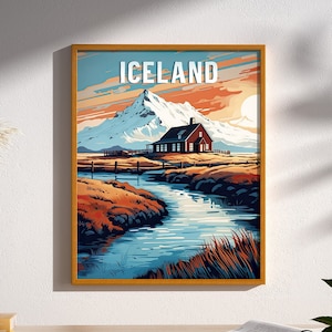 Iceland Travel Poster Print Wall Art Home Décor Iceland Farmhouse Wall Hanging Vintage Retro Travel Poster Reynisfjall, Reykjavik