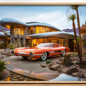 Retro-Futuristic Mid Century Modern Home Sci-fi Fifties Car Palm Springs Photo-Realistic Space Atomic Age
