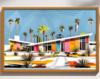 Mid Century Modern Palm Springs House Architecture Art Print Poster Design Retro Wall art