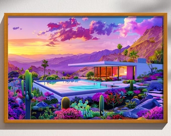 Mid Century Modern Palm Springs Swimming Pool House Architecture Art Print Poster Design Retro Wall art