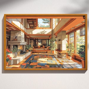 Frank Lloyd Wright Inspired Interior Architecture Wall Art Poster Print Los Angeles Decor Architect Gift Mid Century Modern Design