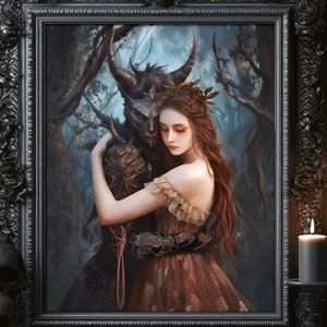 Woman and Devil Romance Love Gothic Dark Fantasy Art Print Gift Devil Witchy Tragic Victorian Forbidden Love Story