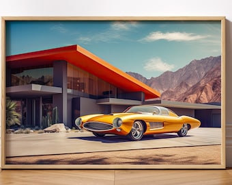 Retro-Futuristic Mid Century Modern Home Sci-fi Fifties Car Palm Springs Photo-Realistic Space Atomic Age