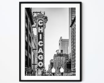 Chicago Theater Print, Chicago Black & White Photography, Chicago Skyline