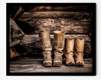 Cowboy Boots Print, Cowgirl Boots, Western Landscape Decor, Southwestern Print, Farmhouse Wall art, Rustic Photography, Texas