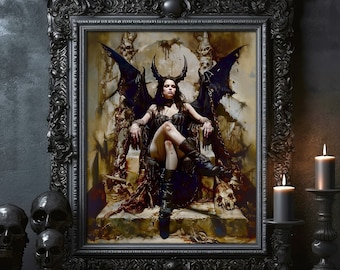 Lilith Demon Princess Gothic Demon Queen Witch Oil painting Print Poster Wall Art Dark Art Occult Witchcraft Wiccan Art