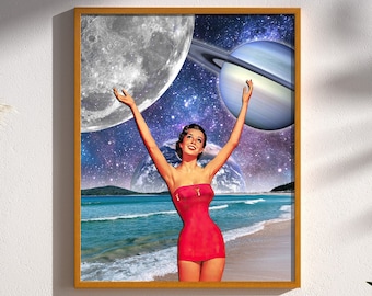Vintage Woman Altered Art Portrait Surreal Collage Art Vintage Retro Surrealism Print Poster Wall Art Home Decor