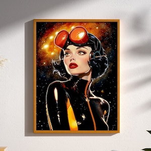 Retrofuture Sci-Fi Space Woman Warrior Astronaut Pulp Art Poster Print Wall Decor Vintage Scifi Mid-Century Modern Science Fiction