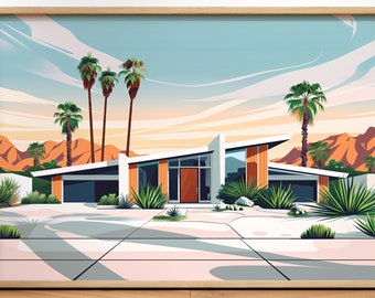 Mid Century Modern Palm Springs House Architecture Art Print Poster Design Eames Era Retro Wall art