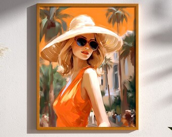 Pretty Woman in Beverly Hills Plein Air Impressionistic Painting Print Poster Wall Art Decor California Palm Trees Beverly Hills