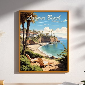 Laguna Beach California Coast Vintage Travel Poster Print Wall Art Travel Gift