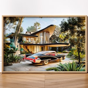Retro Future Mid Century Los Angeles Sci-fi  Home and Car Photo-Realistic Space Atomic Age