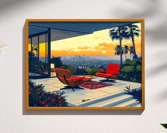 Mid-century Modern House Print | Los Angeles Cliffside Home Art