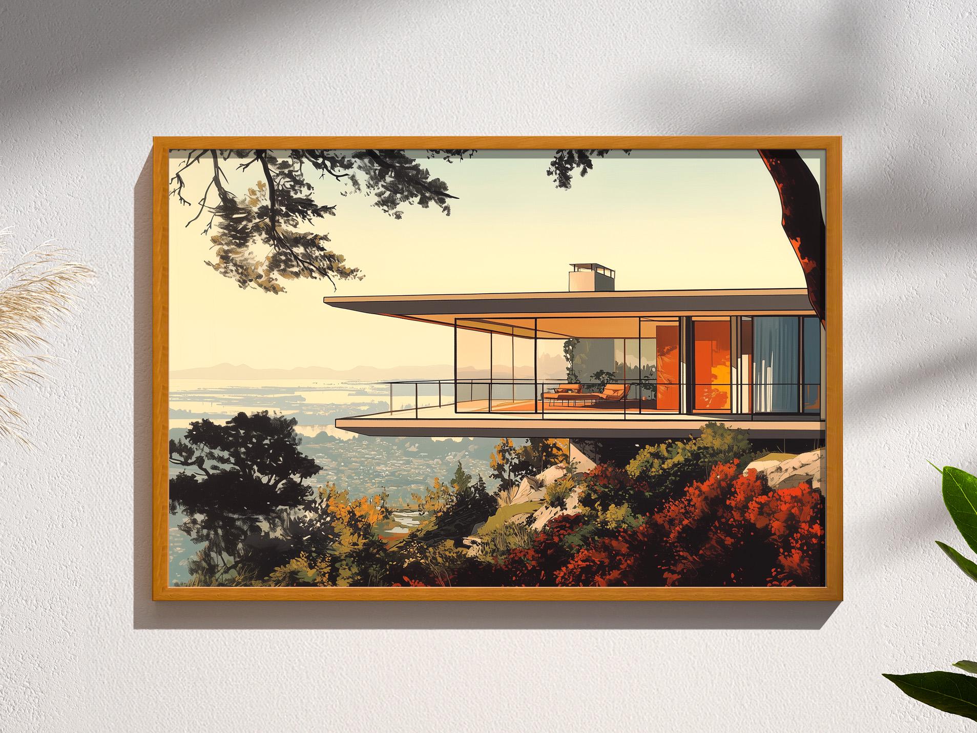 アート・デザイン・音楽 Modern Architecture Vol. 1 Mid-century Modern Architecture Print Retro Poster Wall Art Decor