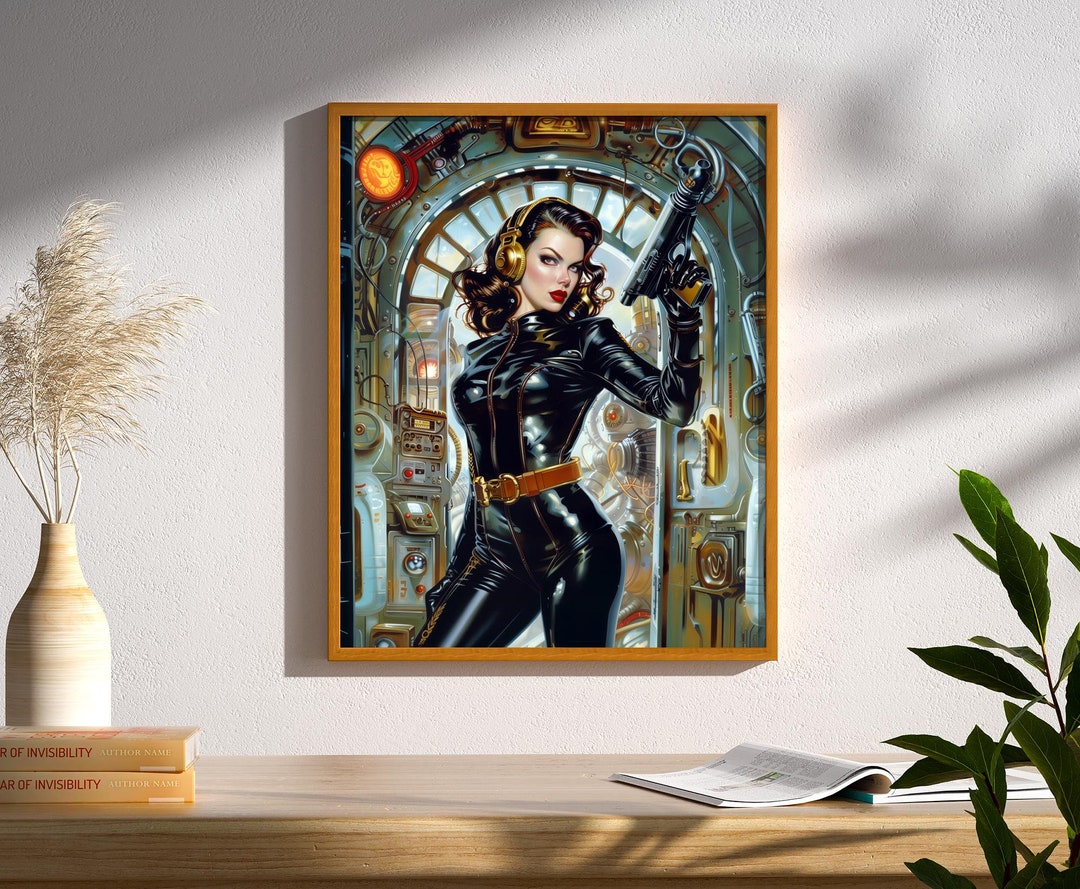 Retro Futuristic Sci-fi Space Woman Warrior Astronaut Pulp Art Poster ...