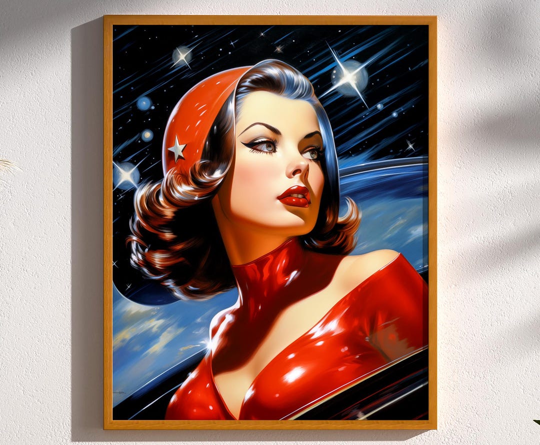 Retro Futuristic Sci-fi Space Woman Warrior Astronaut Pulp Art Poster ...